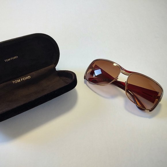 Tom Ford KELLAN Sunglasses Plastic TF 90  Gold T Logo Burgundy Brown Red main image 8